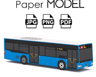 Paper Model - Mercedes Benz Citaro 2 Doors Blue, City Bus, DIY Printable Paper Model