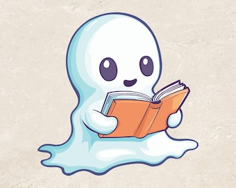 Ghost Reading Png, Cute Ghost with a Book Png, Halloween Png, Cute Ghost Png, Booktok PNG, Spooky Cute Ghost Digital Download Graphic