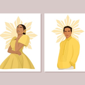 Yellow Filipino Royals Digital Download - Filipina Illustration Design, Filipino Wall Art, Philippines Print, Filipinx Culture