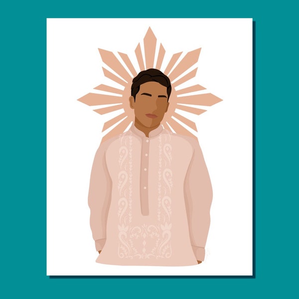 Pink Filipino King  Digital Download - Barong Illustration Design, Filipina Wall Art Print, Philippines Print, Filipinx Culture