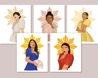 Set of Filipina Queens Digital Download - Filipina Illustration Design, Filipino Wall Art, Philippines Print, Filipinx Culture, Pinoy, Pinay