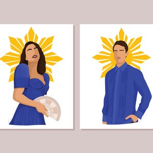 Blue Filipino Royals Digital Download - Filipina Illustration Design, Filipino Wall Art, Philippines Print, Filipinx Culture