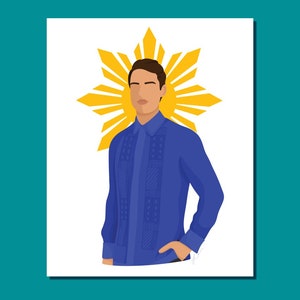 Blue Filipino King  Digital Download - Barong Illustration Design, Filipina Wall Art Print, Philippines Print, Filipinx Culture