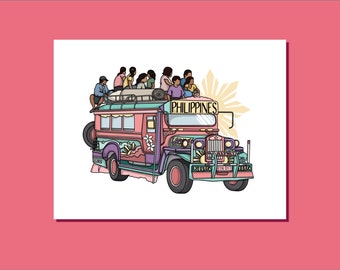 Philippines Jeepney Digital Download - Filipina Illustration Design, Filipino Wall Art, Philippines Print, Filipinx Culture, Pinoy, Pinay