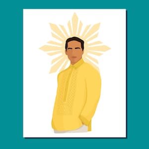 Yellow Filipino King  Digital Download Print - Barong Illustration Design, Filipina Wall Art Print, Philippines Print, Filipinx Culture