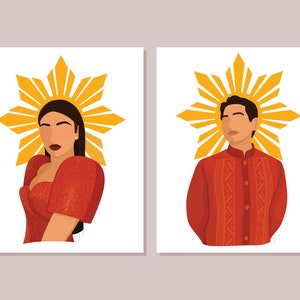 Red Filipino Royals Digital Download - Filipina Illustration Design, Filipino Wall Art, Philippines Print, Filipinx Culture