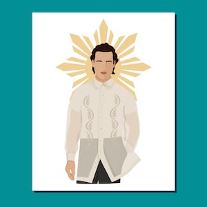 White Filipino King  Digital Download - Barong Illustration Design, Filipina Wall Art Print, Philippines Print, Filipinx Culture