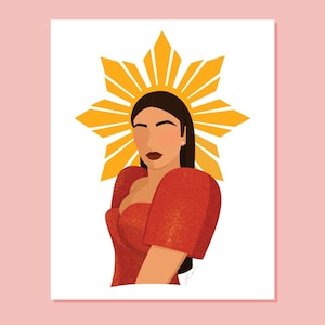 Red Filipina Queen Digital Download - Filipiniana Illustration Design, Filipino Wall Art Print, Philippines Print, Filipinx Culture