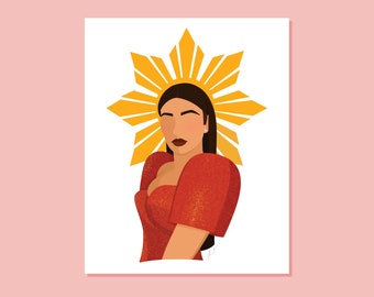 Red Filipina Queen Digital Download - Filipiniana Illustration Design, Filipino Wall Art Print, Philippines Print, Filipinx Culture