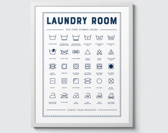 Laundry Room Care Sign | Care Symbol Guide | Wall Decor | ART PRINT | No Frame
