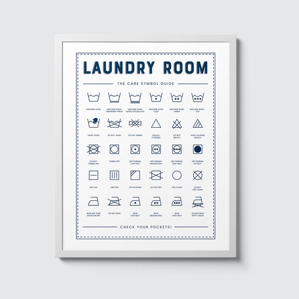 Wall Decor Laundry Room Care Sign | Care Symbol Guide | ART PRINT | No Frame