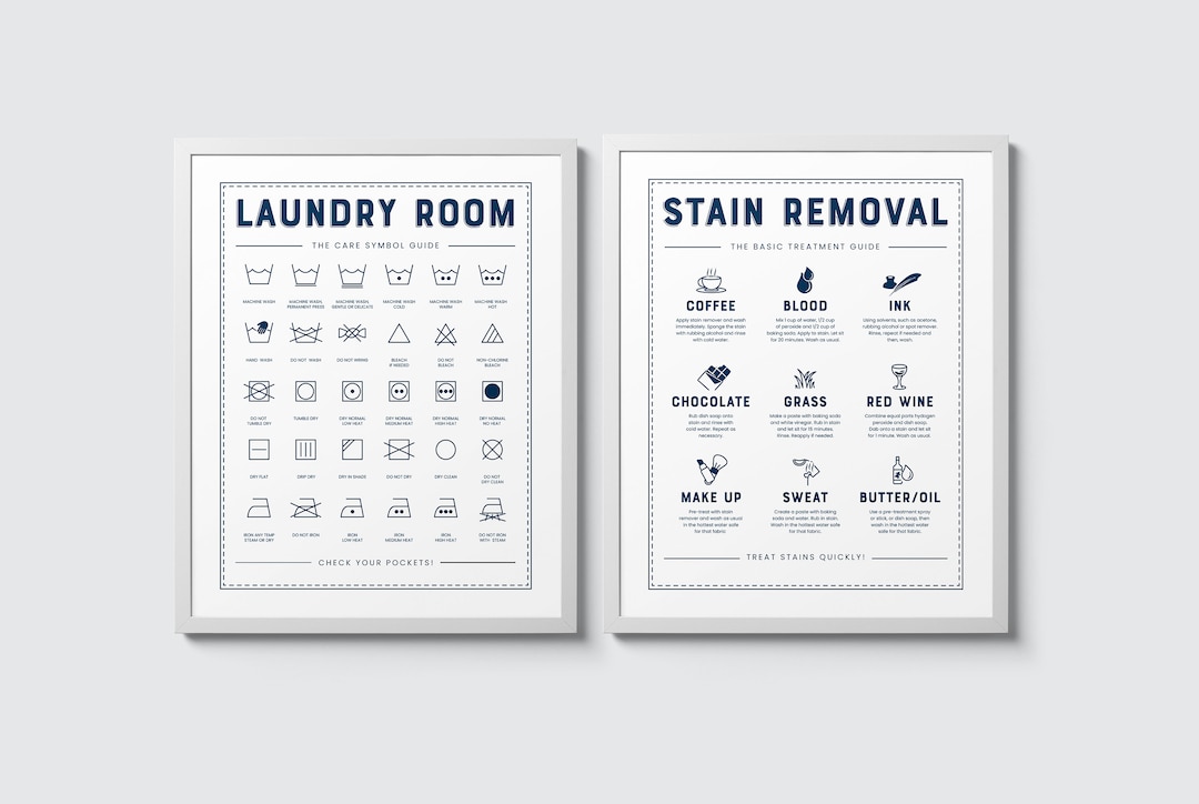 Laundry Room Prints: Care Symbol & Stain Removal Guide (set of 2) - Etsy