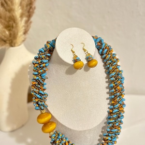 African hand-made beaded jewelry set- Nigerian bridesmaid and wedding necklace- Kente beaded accessory- Gift for her- Bohemian jewelry