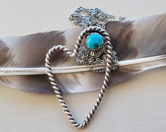 Rope Heart & Turquoise Pendant