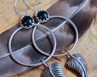 Black Granite & Feather Hoops