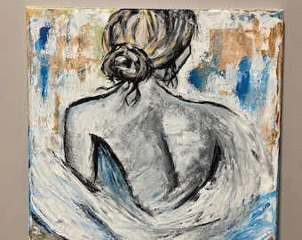 Peinture acrylique abstraite de portrait de femme de dos