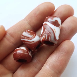 Set of 5 dread beads 8 mm hole Polymer clay Loc coils red white Marble dreadlock jewelry Dread accessories Minimalism Hair braid rings beads