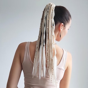 Blonde viking braids on hairband, Boho chic ponytail wig white blonde, Elf fairy hair extension, Braids 20, Length 21&quot;/ 53 cm