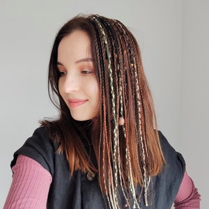 Clip in braids extension brown, Dreadlock hair clips shaten, Viking hair accessory, Clip in hair extensions, Length 18&quot;, Braids 18, 3 clips