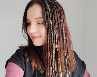 Clip in braids extension brown, Dreadlock hair clips shaten, Viking hair accessory, Clip in hair extensions, Length 18&quot;, Braids 18, 3 clips