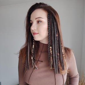 Clip in dreadlocks brown, Short boho hair extension for men, Viking warrior black dreads on hair clips, Length 15&quot;, Braids 20, clips 5