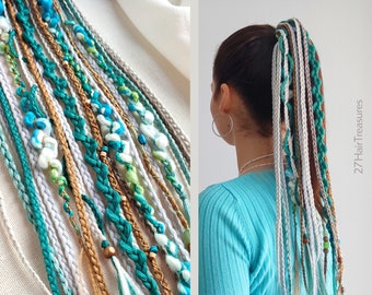 Dreadlock ponytail wig gray, Turquoise braids on hairband, Rave braids, Music festival braid extension ginger,  Length 22", Braids 21