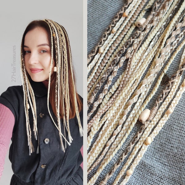 Blonde Dreadlock auf Haarclips, Clip in Dreads dunkelblond Zöpfe Verlängerung, Boho Haarverlängerung, Viking Haarschmuck, Anpassbare Zöpfe