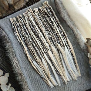 Clip in dreadlocks white blonde, Boho hair extensions black, Viking braids on hair clips, Festival braids, Length 16&quot;, Braids 20, clips 5