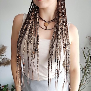 Clip in braids brown ombre, Boho chick hair extension, Viking dreadlocks on hair clips, Medival hair, Festival braids gothic, Customizable