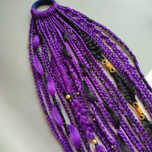 Dreadlock ponytail wig, Purple braids on hairband, Rave hairstyle braids, Music festival braid extension, Doll hair, Length 19&quot;, Braids 20