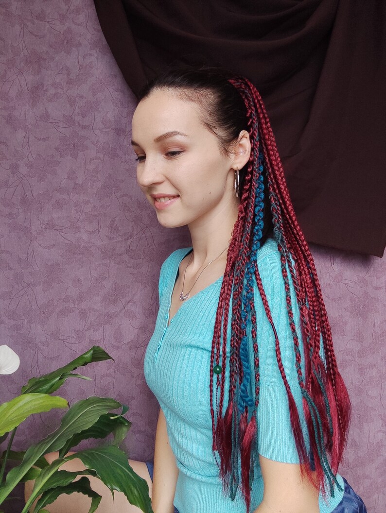 Red Braids Extensions on Hairband Dreadlock Ponytail With Etsy