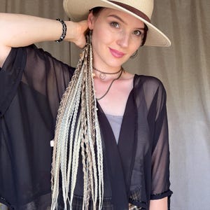 Blonde ponytail dreadlocks extension with thread wraps and beige wooden beads, Viking nordic hair wig, Customizable boho synthetic braids