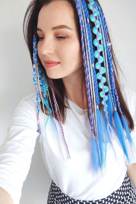 Braids Extension Blue on Hair Clips, Clip in Dreadlocks  display picture 2