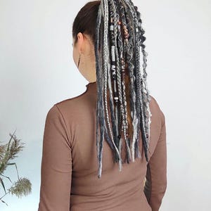 Viking braids gray on hair elastic, Boho dreadlock ponytail wig, Pirate costume hair falls, Dread extension for man, Length 21&quot;, Braids 21