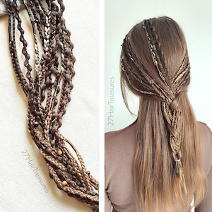 Clip in dreadlocks brown, Boho hair extensions, Viking dreads black on hair clips, Medival festival hair accessory, Customizable dread clips