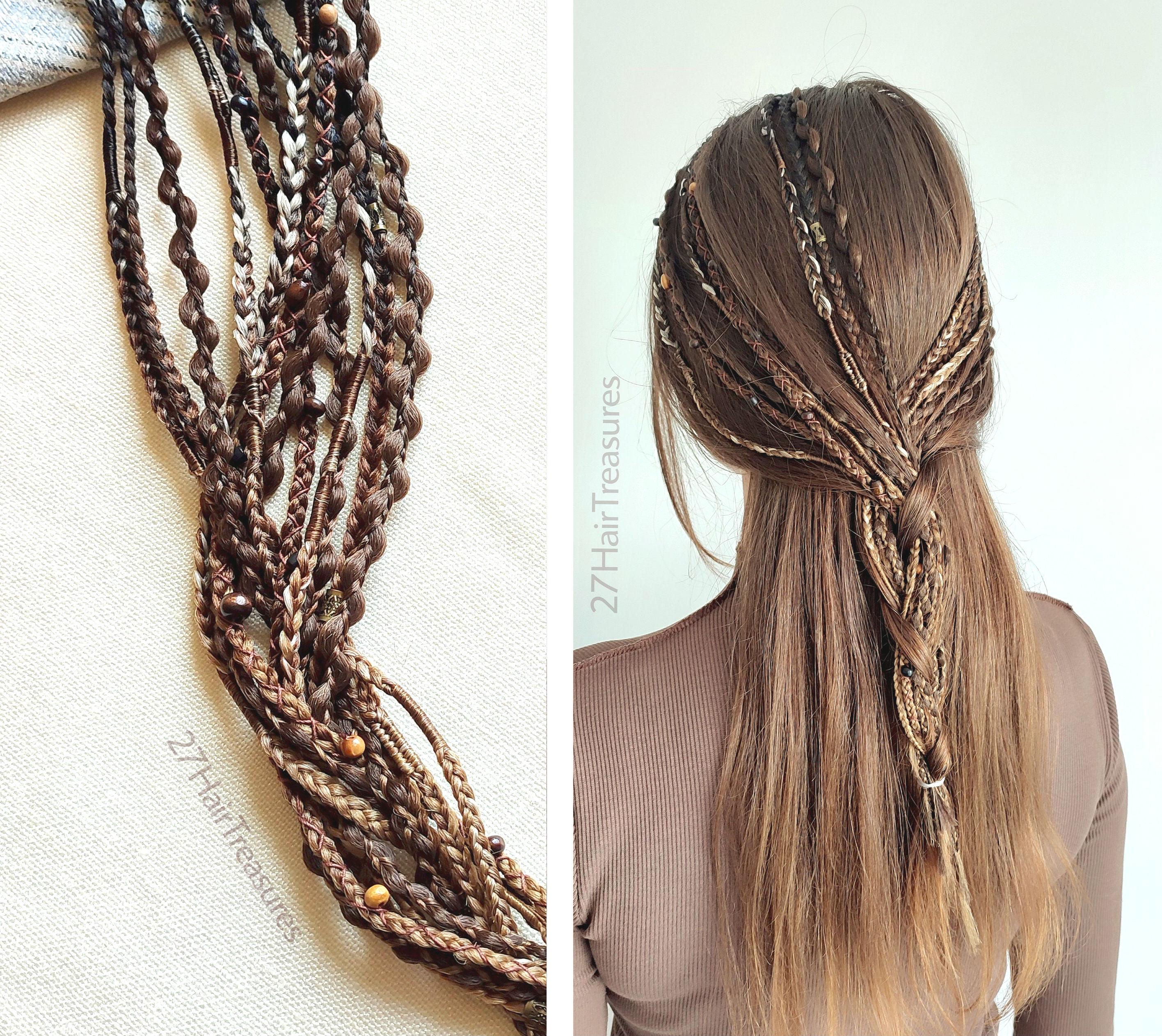 Clip in Dreadlocks Brown, Boho Hair Extensions, Viking Dreads Black on ...