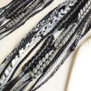 Viking braids on hairband, Boho dreadlock ponytail black hair falls, Goth hair accessories, Dread extension gray, Length 18&quot;, Braids 15
