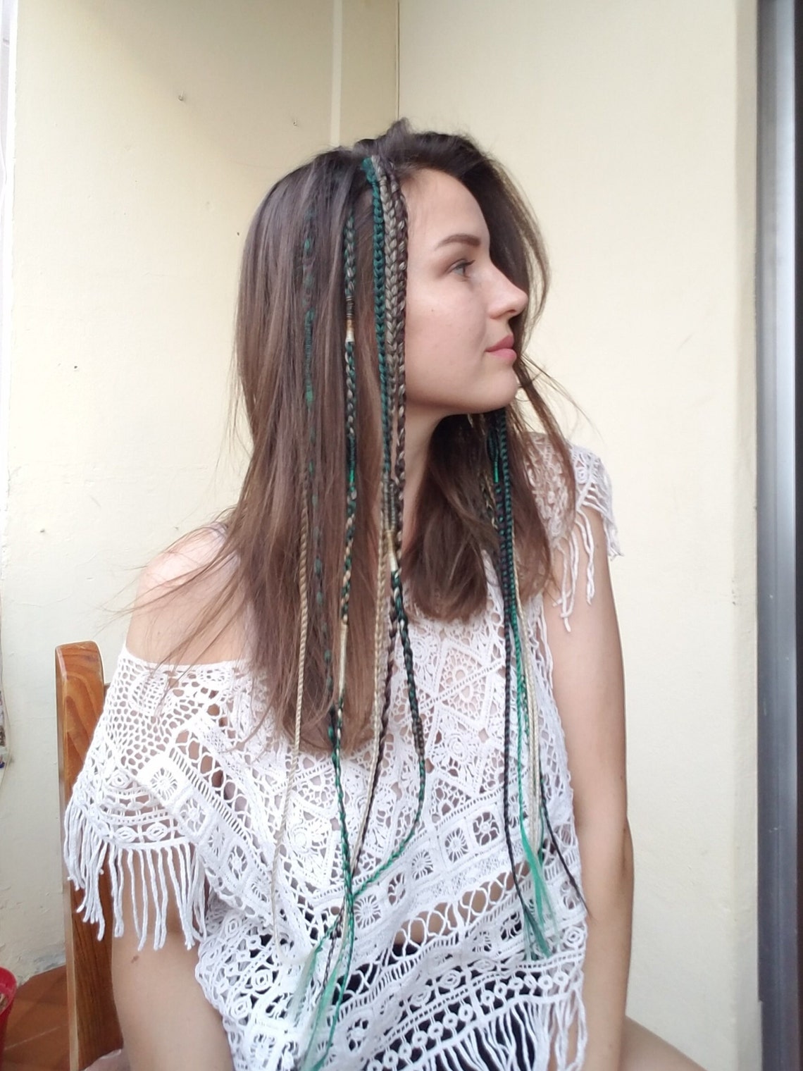 Clip in Braids Extension Green Brown Boho Hair Extensions Etsy