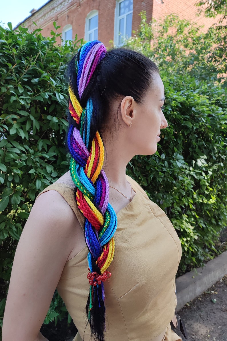 Rainbow Braids Extension on Hairband LGBT Hair Extension Etsy