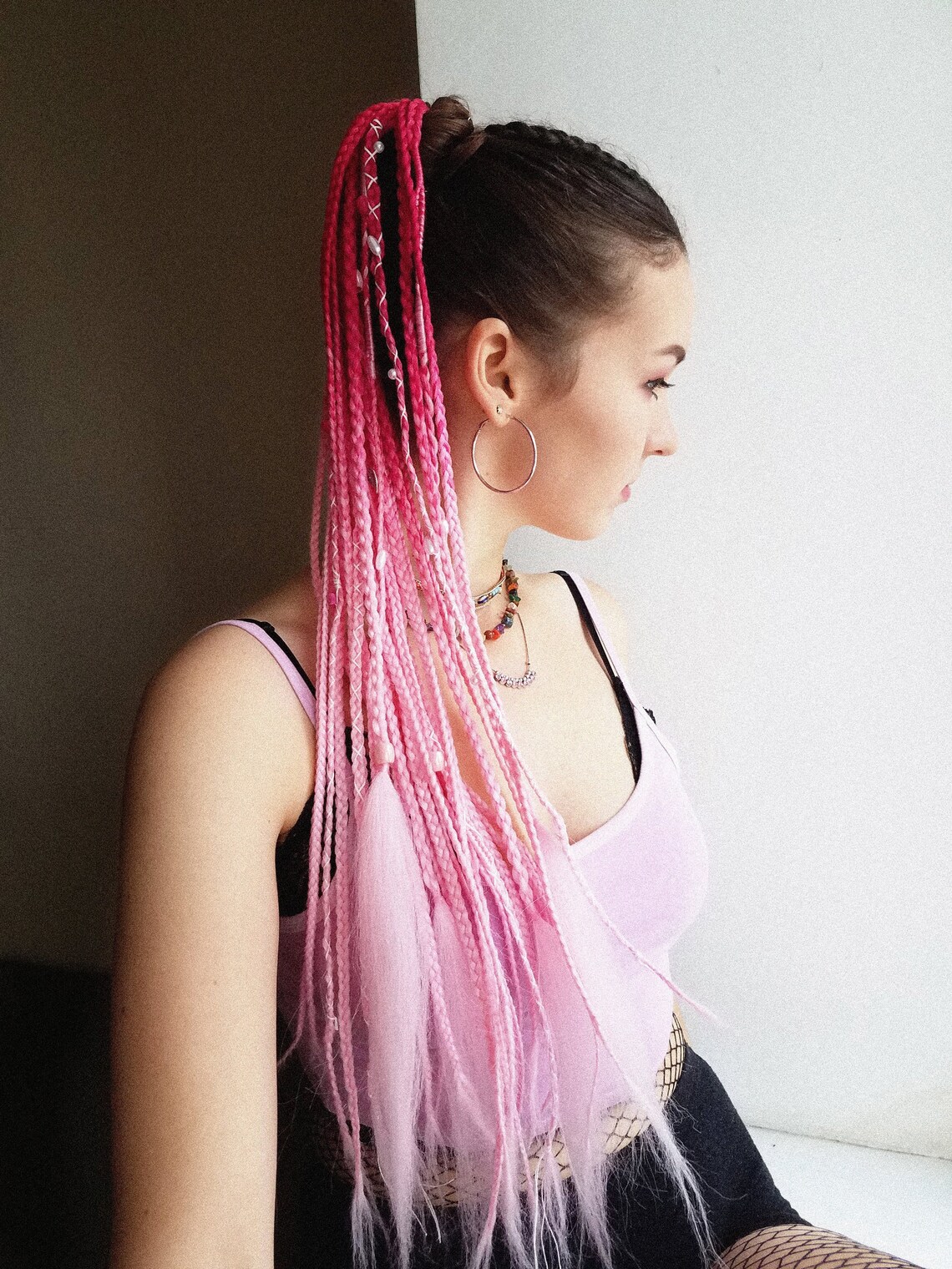 Pink Braids Extension on Hairband Music Festival Dreadlock Etsy