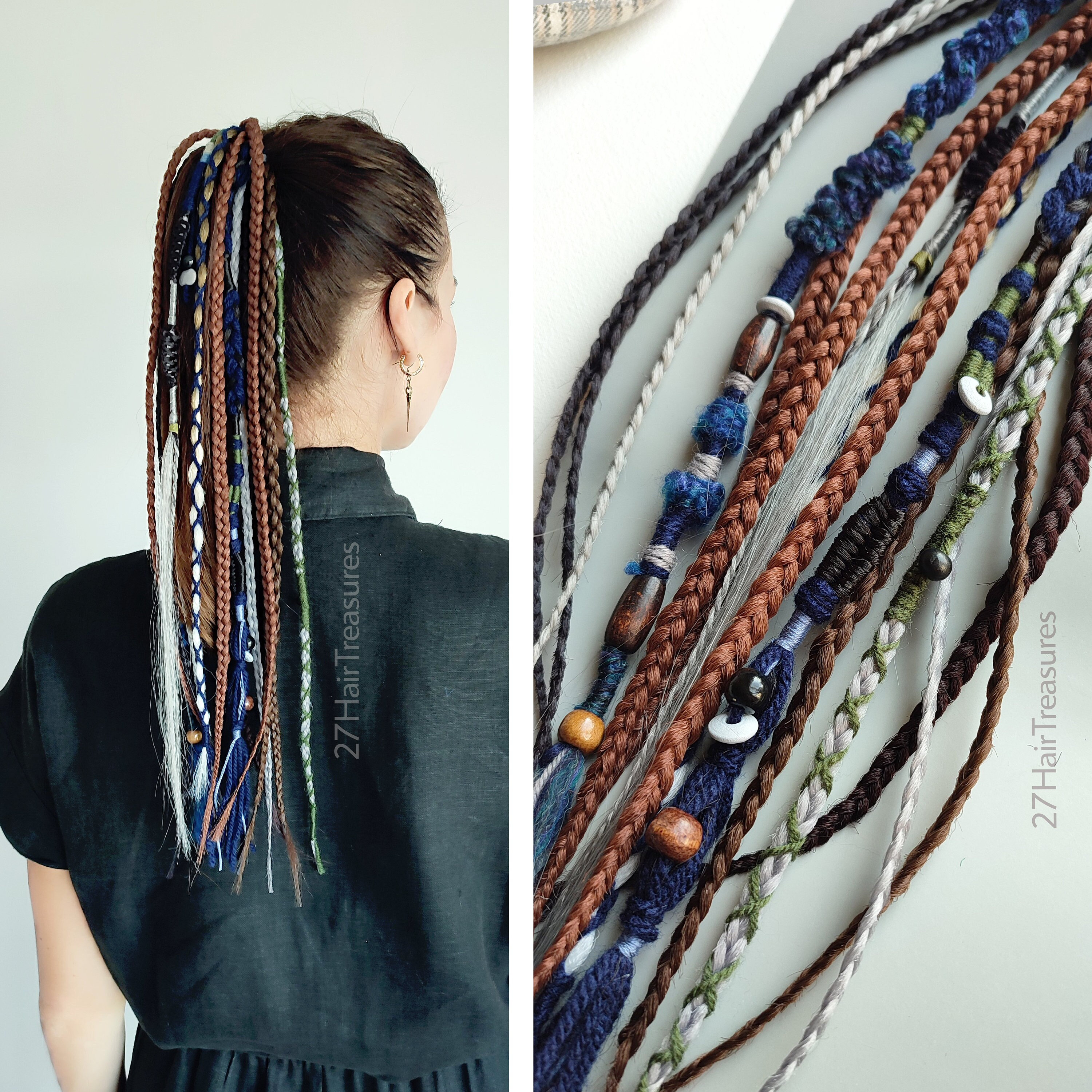 Viking Braids on Hairband, Boho Dreadlock Ponytail Ginger 