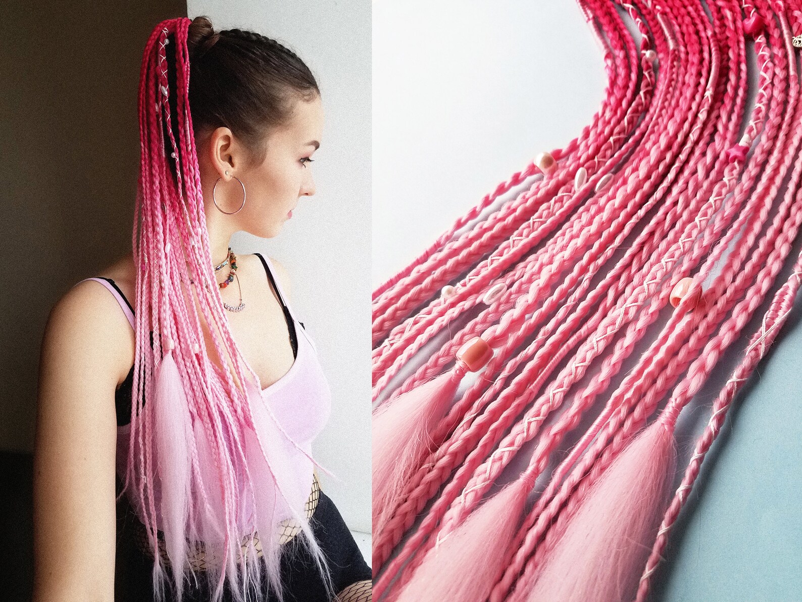 Pink braids hair extension on hair rubber band Synthetic Etsy