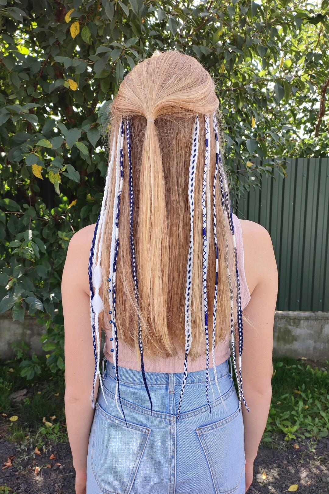 White Blue Festival Braids Set of 12 Braids on Hair Clips Etsy