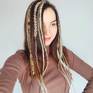 Clip in dreadlocks blonde, Boho hair extension blonde, Viking dreads on hair clips, Medival hair accessory, Length 22&quot;, Braids 12, 4 clips