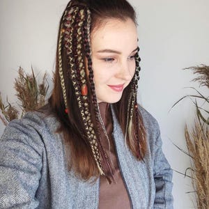 Clip in dreadlocks gray, Boho hair extensions brown, Viking dreads on hair clips,Viking hair for men, Length 15&quot;, Braids 20, 5 clips