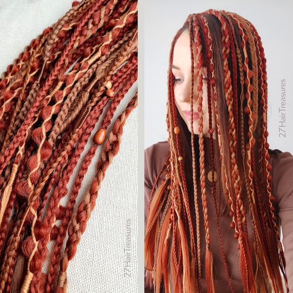 Clip in Dreadlocks Red, Boho Hair Extensions Auburn, Viking  display picture 1