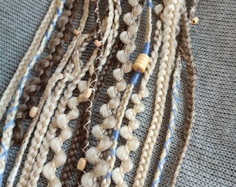 Clip in dreadlocks blonde, Boho headpiece, Viking dreads on hair clips blonde, Dreadlock extensions clip in, Length 17", Braids 16, 4 clips