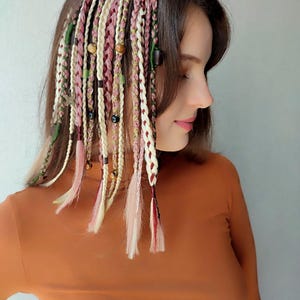 Clip in dreadlocks blonde, Boho hair extensions pink, Viking dreads on hair clips, Festival hair accessory, Length 12&quot;, Braids 16, clips 4