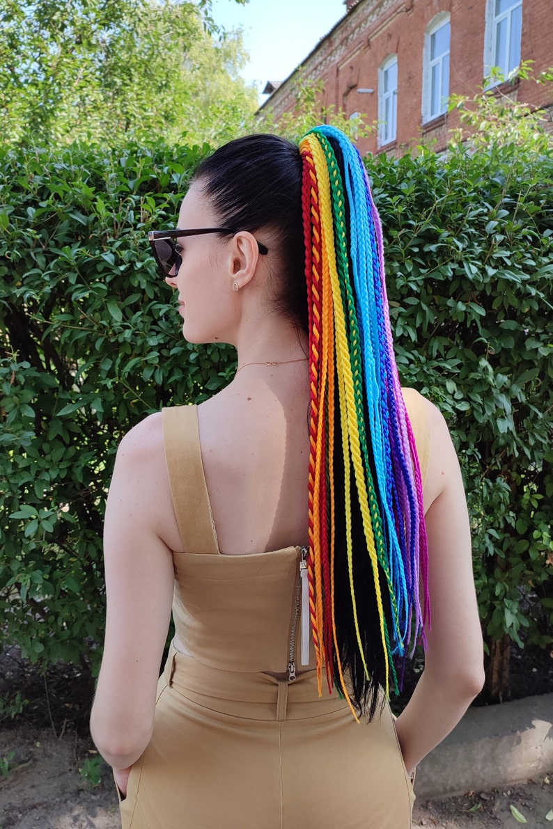 Rainbow Braids Extension on Hairband LGBT Hair Extension Etsy