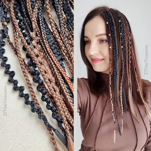 Clip in dreadlocks ginger, Boho hair extensions black, Viking dreads brown on hair clip, Locks extension auburn, Braids 12, 4 clips
